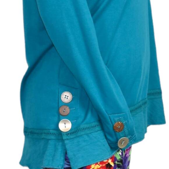 Soft Surroundings Callie Top Blue Turquoise Artsy Buttons Tunic Pullover Medium - Picture 5 of 13